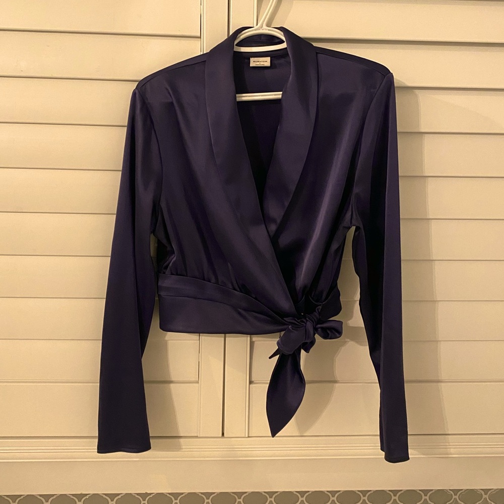 Aritzia Navy Silk Blouse